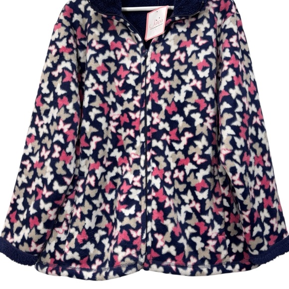 Julipa Butterfly Fleece Navy Blue Pink Jacket Women's Size 16 NWT - Picture 4 of 13